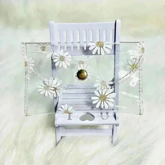 White Floral Clear Card Case Wallet - Picture 1 of 7